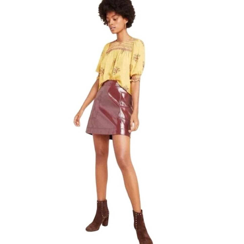 Maeve By Anthropologie Women’s Faux Leather Mini Skirt Red-Brown Size 4